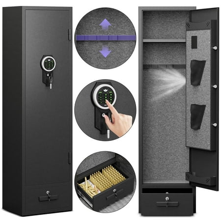 6-8 Gun Safe For Domestic Rifles And Pistols Gun Cabinet With Backlit Keyboard And Dual Led Lights Pockets And Removable Shelves