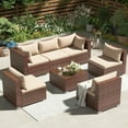 thumbnail image 2 of Techmilly Patio Furniture Sets, Modular Rattan Outdoor Patio Sectional Furniture Sofa Set, Wicker Patio Conversation Set for Backyard,7PCS, 2 of 7