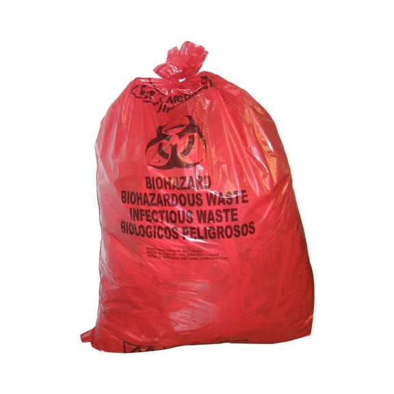 McKesson Infectious Waste Bags, 1.2 mil - Red, 30 gallons, 30 in x 36 in, 250 Ct