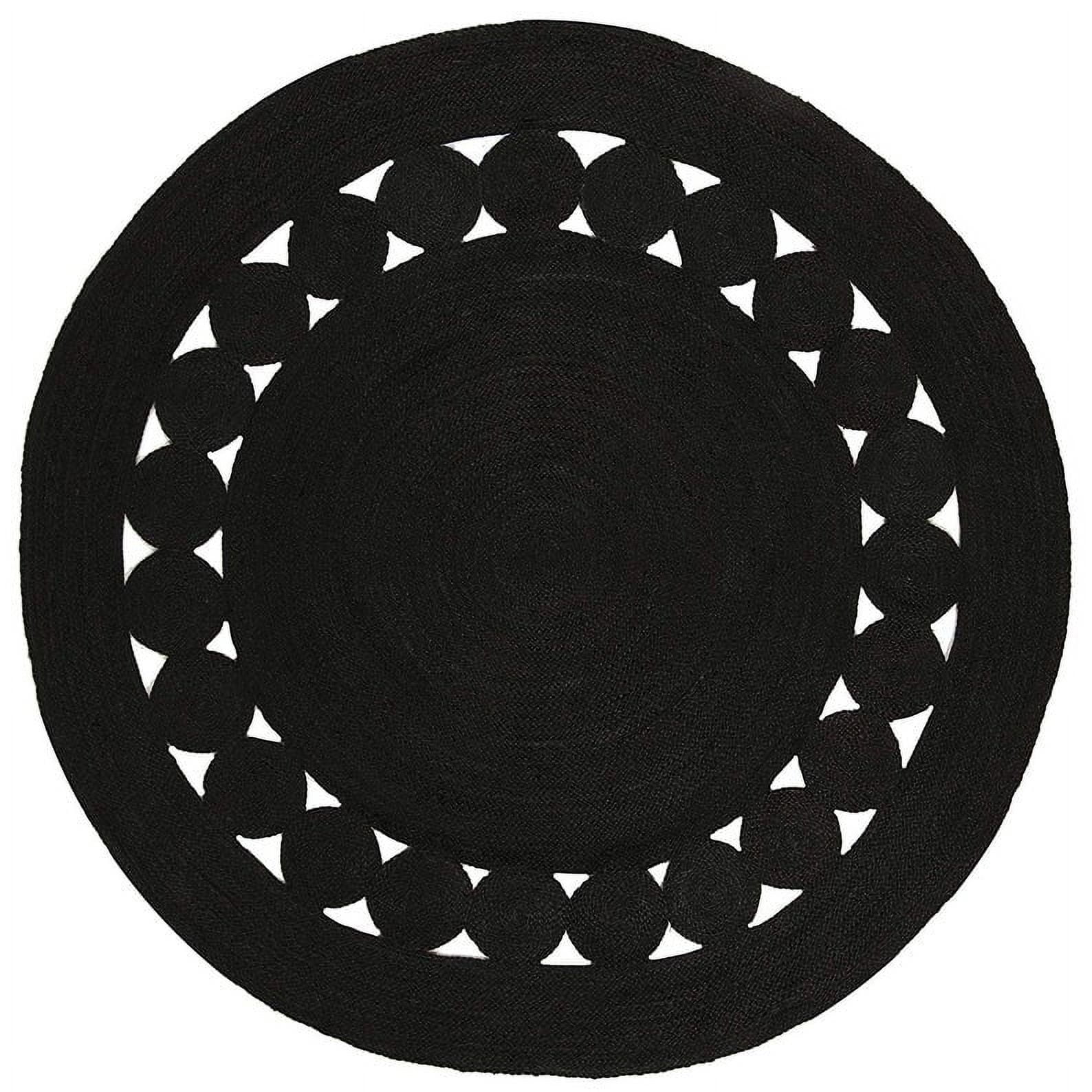 Handmade Braided Natural Pure Jute Black Color Tikki Round Rugs Size 4 x 4 Feet Round