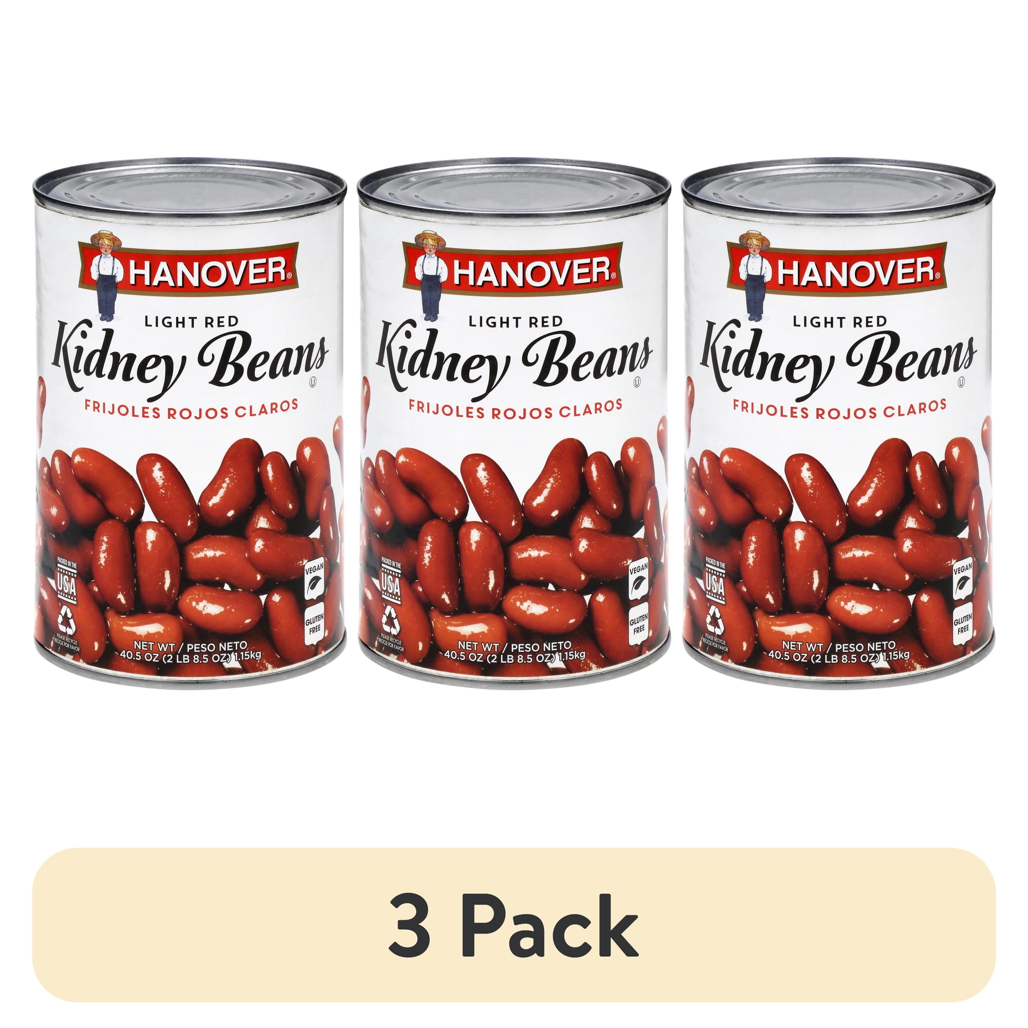 (3 pack) Hanover Redskin Kidney Beans Light Red, 40.5 oz Can – Family-Size Seasoned Beans for Chili, Rice, and Hearty Sides