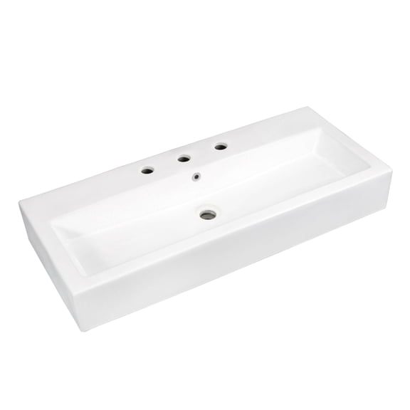 Kingston Brass EV3917W8 Anne 39-Inch Ceramic Rectangular Vessel Sink (8-Inch Centers) in White