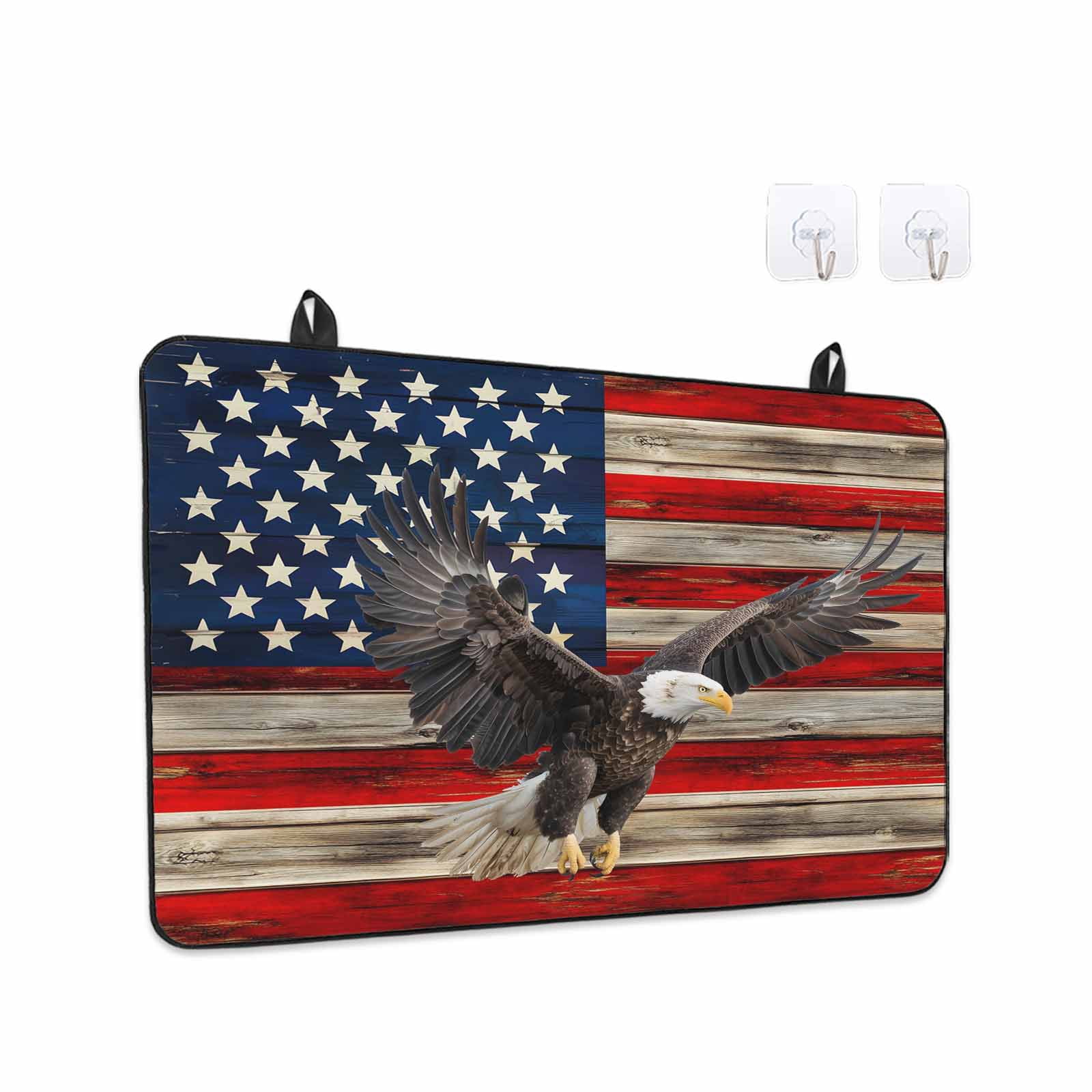 American Flag Stove Top Cover for Electric Stove, Heat-proof & Non Slip Glass Top Stove Cover Protector, Eagle Blue Red USA Flag Retro Kitchen Flat Cooktop Rubber Mat 24x21 Inches