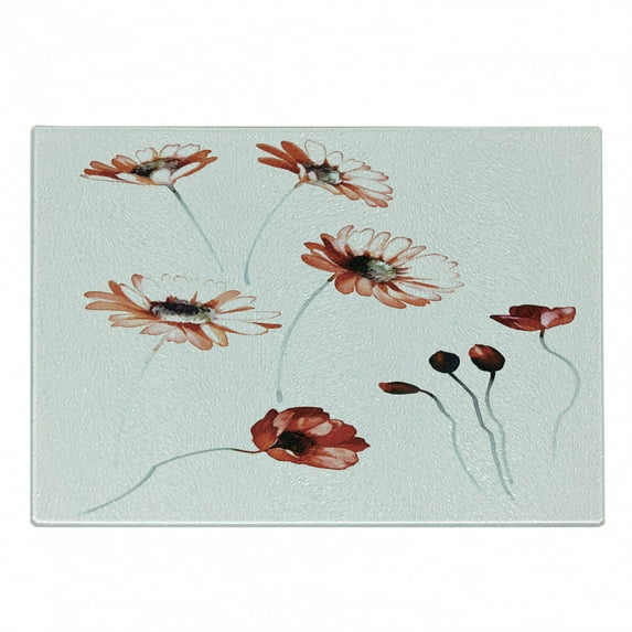Watercolor Flower Cutting Board, Flower in Watercolor Painting Style Romantic Dramatic Nature Elements, Decorative Tempered Glass Cutting and Serving Board, Small Size, Orange White, by Ambesonne