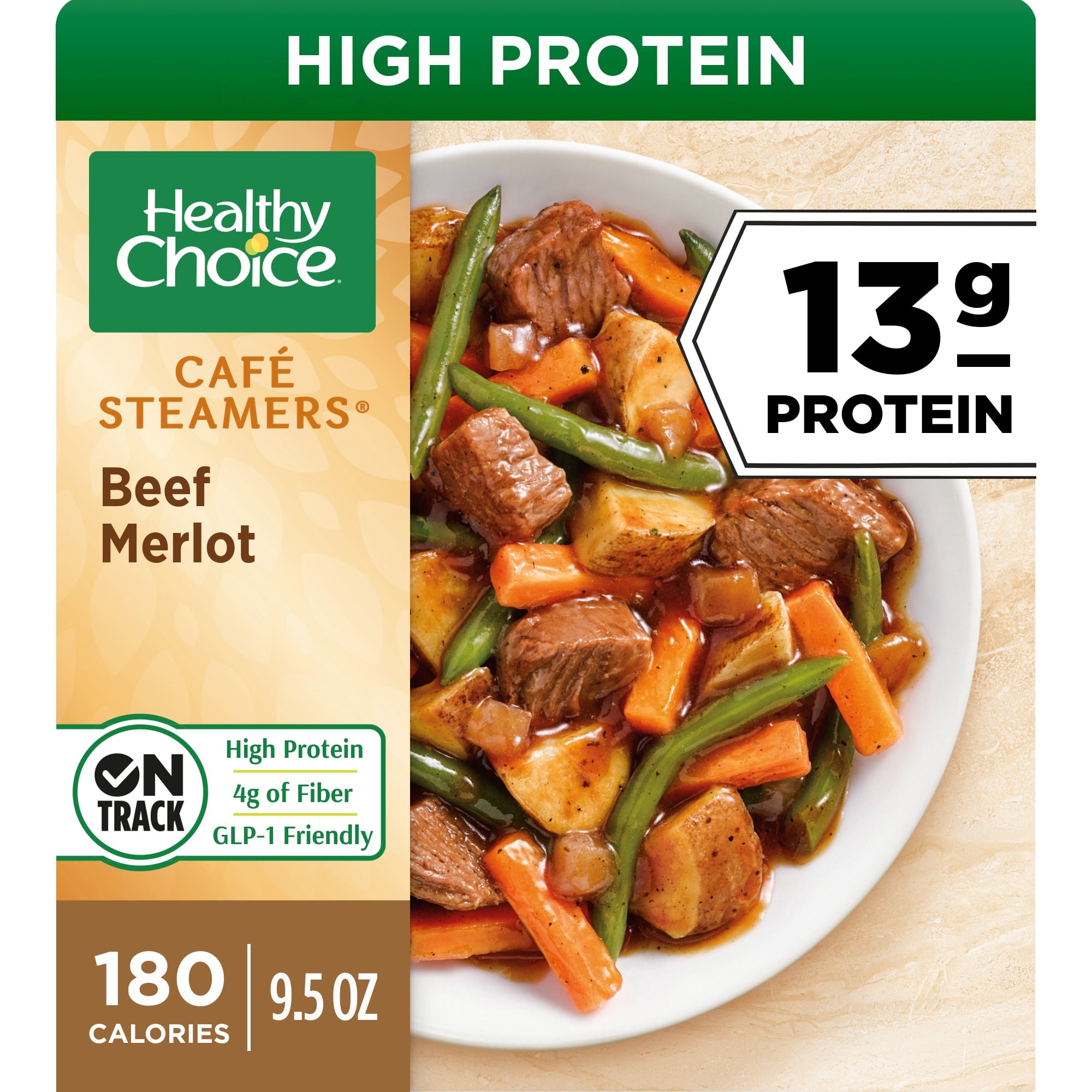 Healthy Choice Cafe Steamers Beef Merlot, High Protein Frozen Meal, 9.5 oz. Bowl