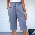 thumbnail image 4 of Pantalones Rectos de Pierna para Mujer, con Cintura Alta Elástica Fruncida, Pantalones Deportivos, Pantalones Cortos con Bolsillos, Azul XXL, 4 of 7