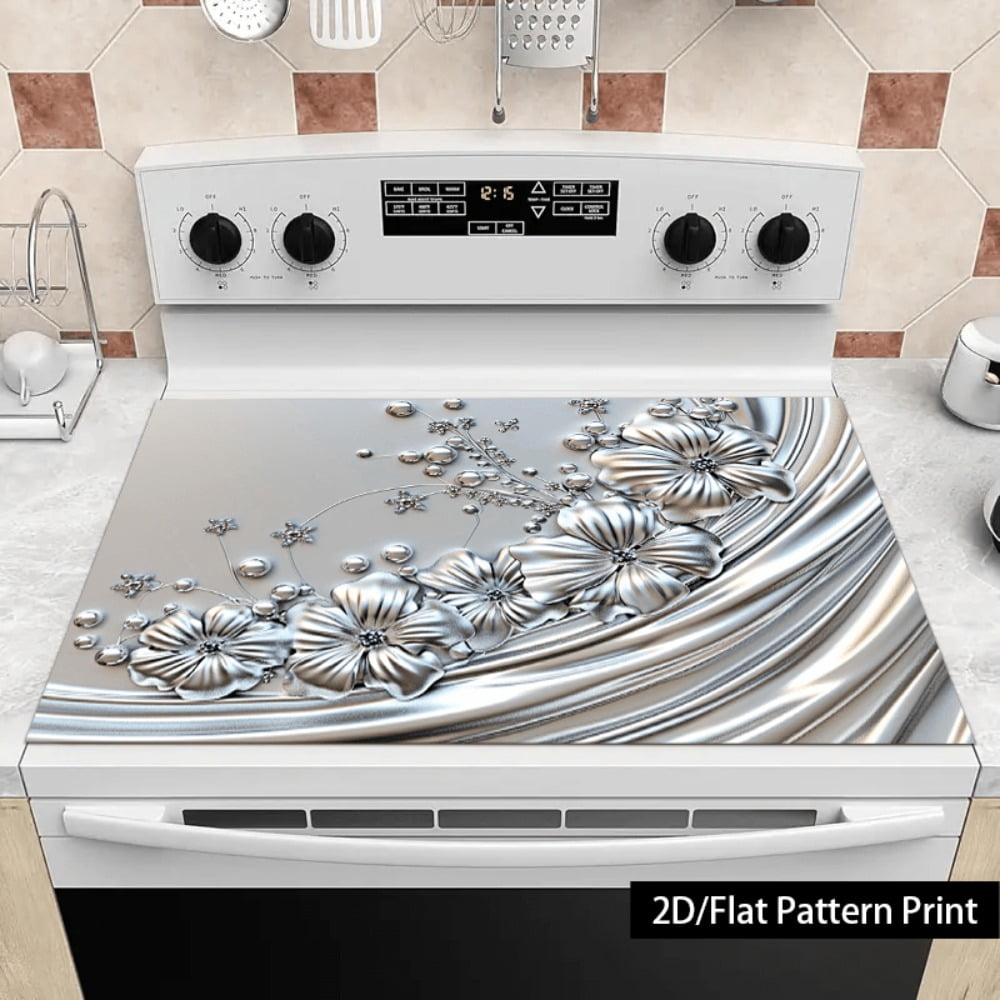 1 piece, stove panel and cooktop panel protection pad, 2D flat European floral pattern kitchen decorative countertop pad, suitable for stoves, washing machines, dryers, coffee machines, multi-functio