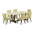 thumbnail image 6 of East West Furniture V727SI737-7 7-Piece Dining Room Set- 6 Kitchen Chairs with Limelight Linen Fabric Seat and Button Tufted Chair Back - Rectangular Table Top & Wooden Legs - Linen White and..., 6 of 9