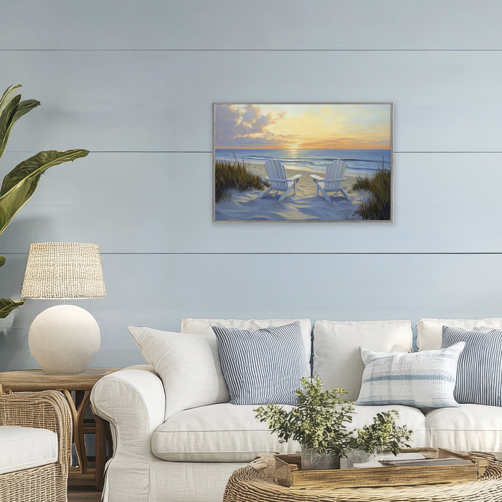 Stupell Industries Calm Beach Sunset Overlook Gray Framed Giclee Art, design by Petal Prints Design