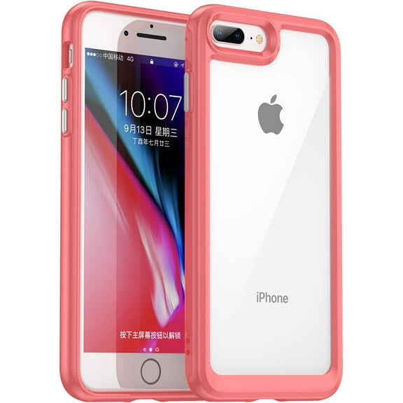 Case for iPhone 7 Plus 8 Plus Case Slim Dropproof [Defend from Drop/Scratch/Slip/Fingerprint] Clear Acrylic Hard Back Soft TPU Bumper Hybrid Phone Cover for iPhone 7 Plus 8 Plus-Red