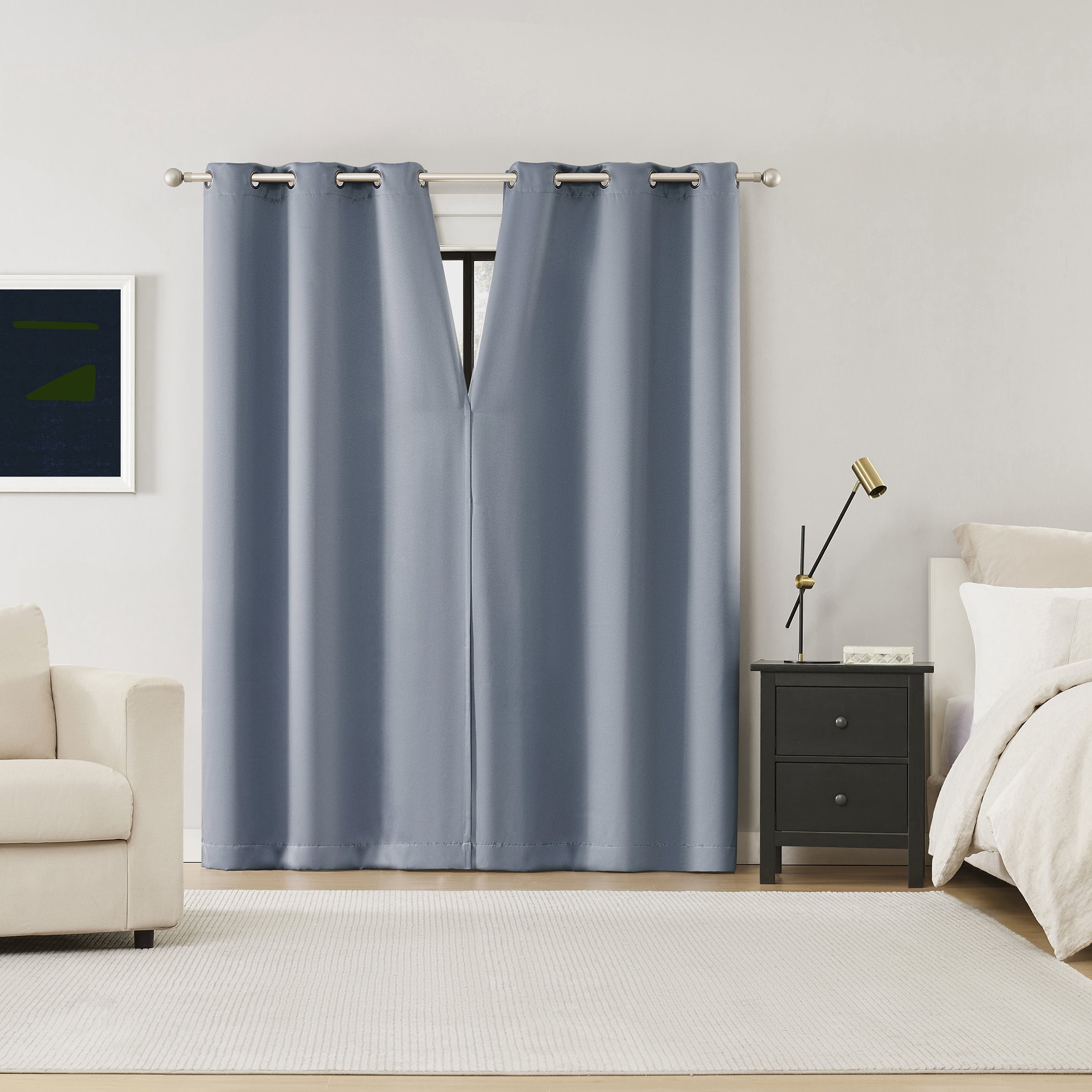 Sun Zero Graham 2-pack Magnetic Closure 100% Blackout Grommet Curtain Panel Pair, 40"W x 84"L, Denim Blue