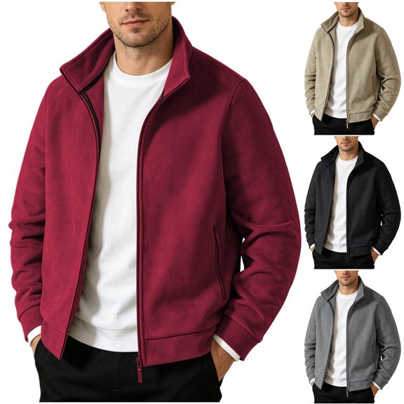 Zenithor Men's Stand Collar Fleece Jacket with Pockets, Relaxed Fit Warm Soft Full Zip Tops, Casual Outerwear for Cool Weather or Outdoor Black Sizes M-5XL