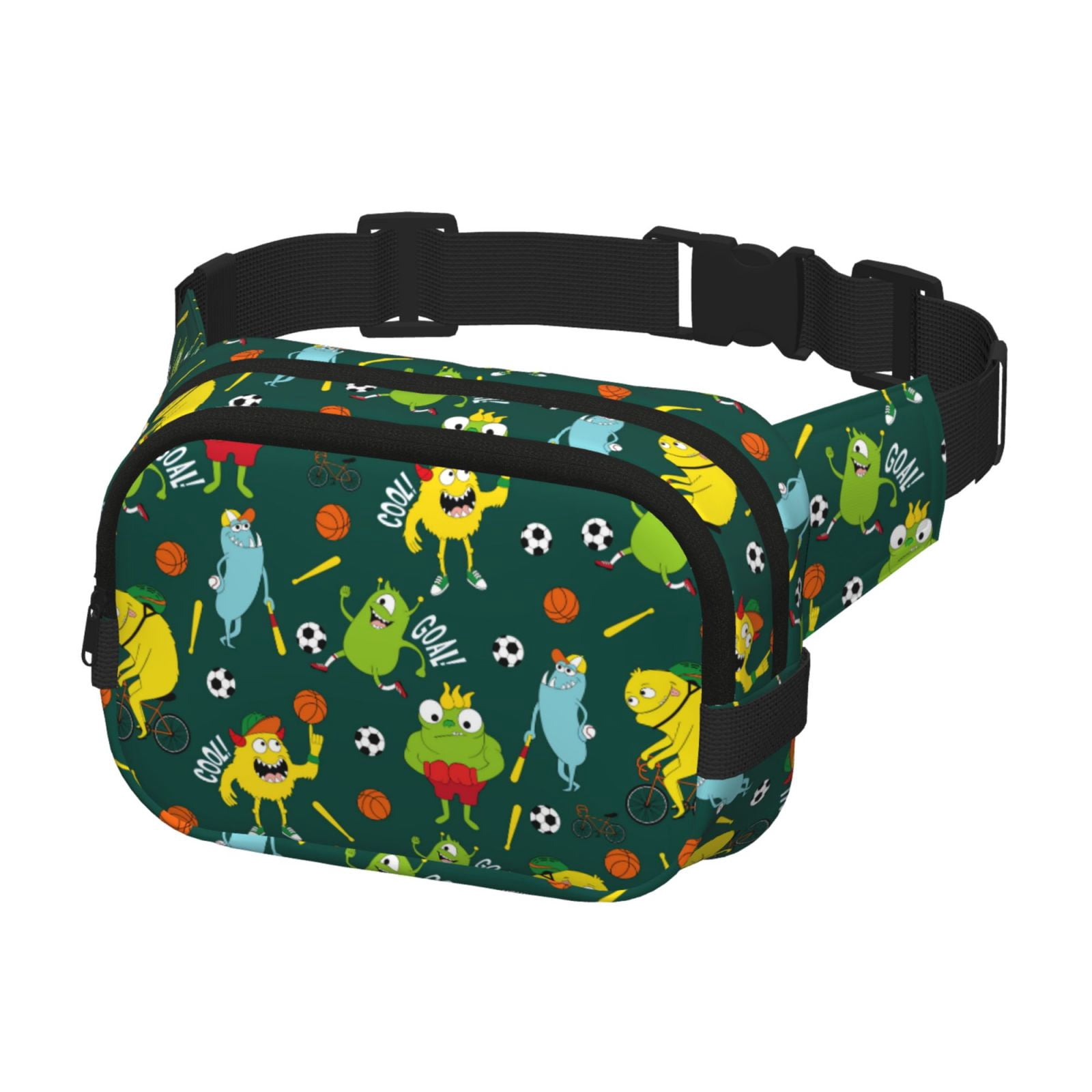 Picia Sport Monster Print Square Double-Layer Waist Bag Mini Adjustable Waist Belt Bag Exercise Running Travel Hiking