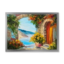 Designart 'House With Colorful Flowers Near The Sea Summer Season' Nautical & Coastal Framed Art Print