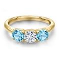 thumbnail image 3 of Gem Stone King 10K Yellow Gold White Moissanite and Swiss Blue Topaz Engagement Ring for Women | 1.80 Cttw | Round 5MM | Gemstone Birthstone | Size 7, 3 of 7
