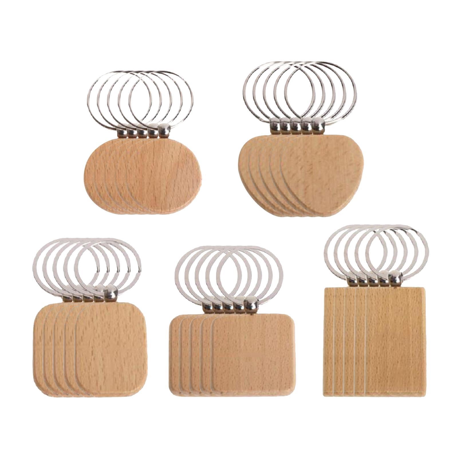 25 Pieces Wood Keychain with Metal Key DIY Blank Chain Key Tags