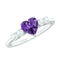 Rosec Jewels Real Amethyst Heart Engagement Ring for Women - Real Amethyst Ring with Moissanite - with Jewelry Box, 925 Sterling Silver, US 4.00