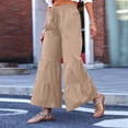 thumbnail image 5 of XFLWAM Women's Boho Elastic High Waisted Ruffle Hem Wide Leg Palazzo Pants Baggy Drawstring Trousers Khaki S, 5 of 8