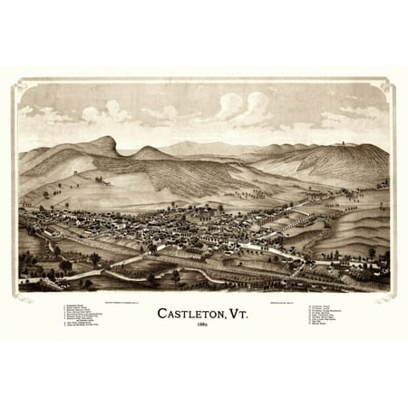 Old Map of Castleton Vermont 1889 Rutland County Canvas Art - (24 x 36)