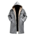 thumbnail image 4 of gbyLJF Men's Fleece Lined Hooded Overcoats Long Sleeve Solid Color Jackets Long Zipper Button Down Casual Coat Winter Outwear, 4 of 8