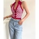 thumbnail image 5 of Top de verano para mujer, camiseta sin mangas con cuello Halter de punto con estampado de corazón y una hilera de botones, camiseta sin mangas con cuello vuelto para mujer, 5 of 8