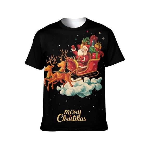 Men's Christmas T Shirt, 3D All Over Print Santa Claus Graphic Tee, Funny Holiday Short Sleeve Crew Neck Top for Men, Soft Stretchy 88% Polyester 12% Spandex, S-4XL