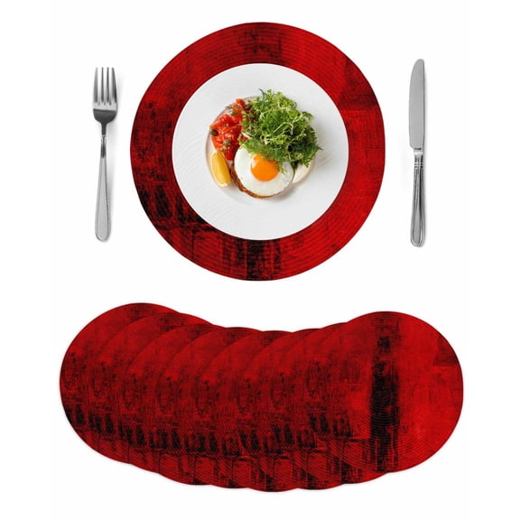 Red Round Placemats Set of 8 for Dinning Tables,Heat-proof Braided Table Mats 15 Inch,Retro Oil Painting Modern Abstract Art Aesthetics Washable Place Mat for Kitchen Restaurant Party Table Decor