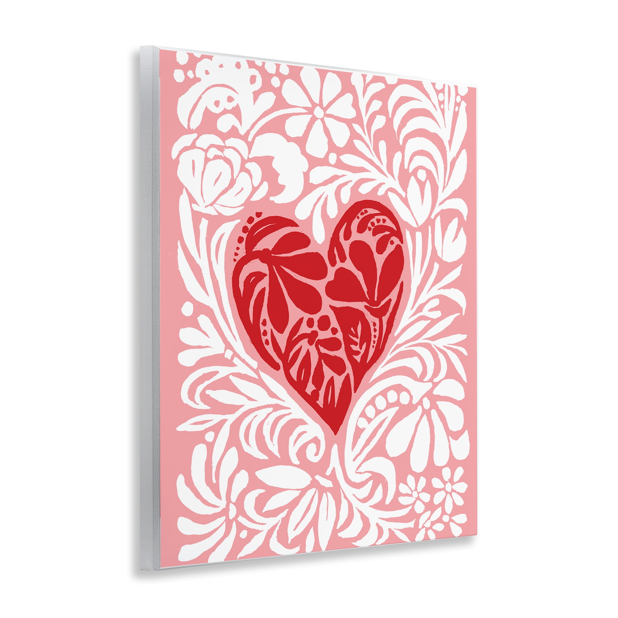 Stupell Industries Red Leafy Heart on Pink Wall Plaque Art, design by Cindy Jacobs