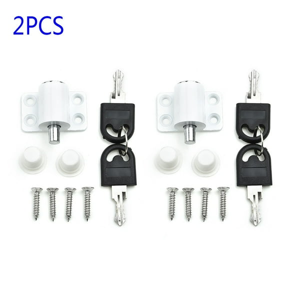 2Pcs Locks Sliding Patio Door Catches with 2 Keys Universal High Quality White