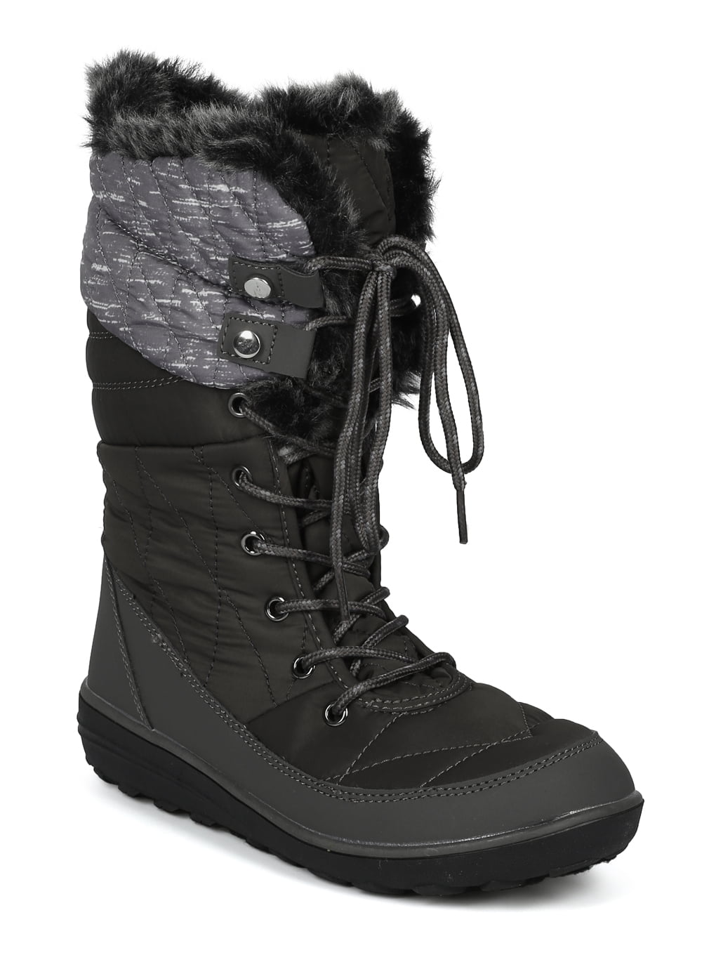 Alrisco Women Mixed Media Mid-Calf Quilted Lace Up Fur Shearling Winter Boot IB53 