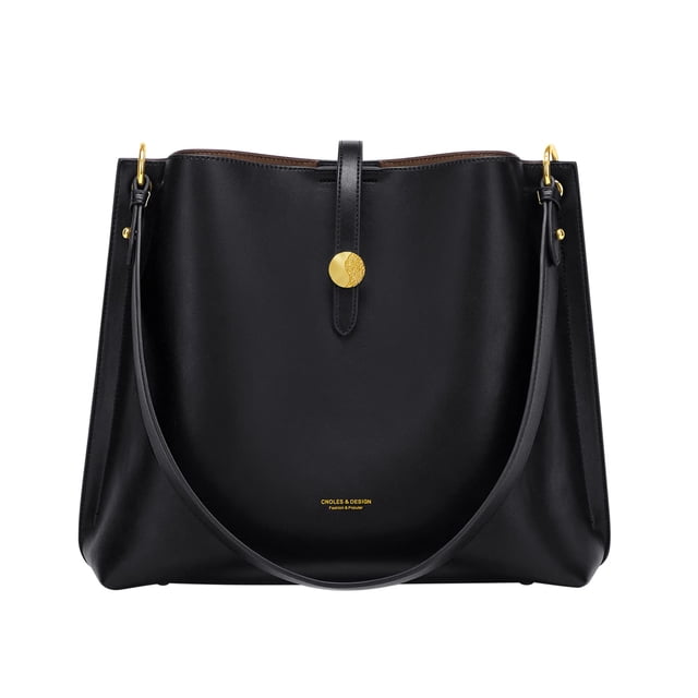 Bolso de mano Choles de piel auténtica para mujer, moda negra