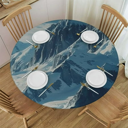 

ONETECH Mountain Range Snow Round Tablecloth for Picnic Dining Kitchen Farmhouse 100% Polyester Fiber 31-35