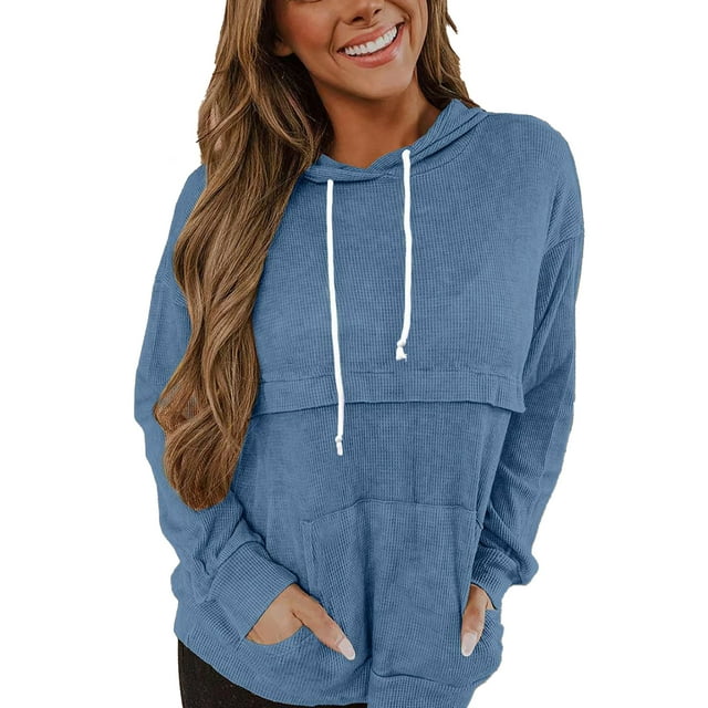 Blusa informal para mujer, sudaderas con capucha, cordón, manga larga, bolsillo, Top informal para mujer a la moda