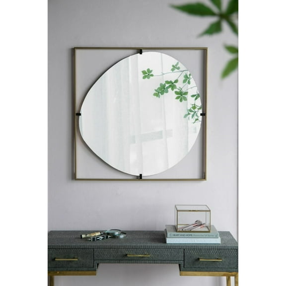 CC Home Furnishings Abstract Wall Mirror with Square Frame - 32" - Gold