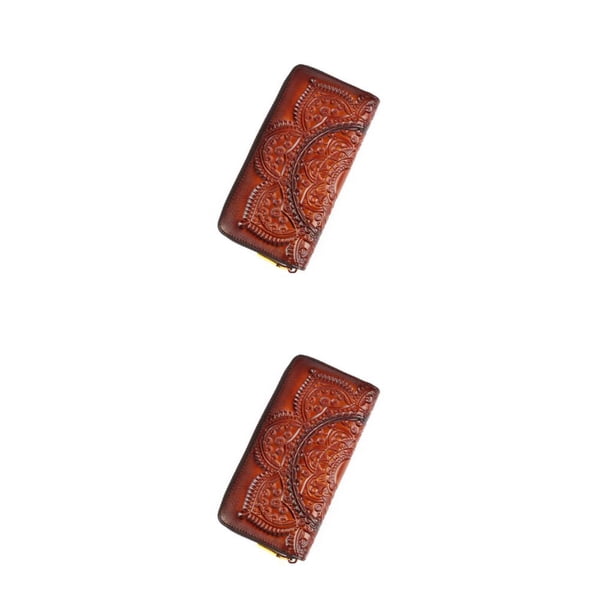 Cartera Sonducket de cuero genuino monedero largo bolsos de mano Vintage estampado floral en relieve