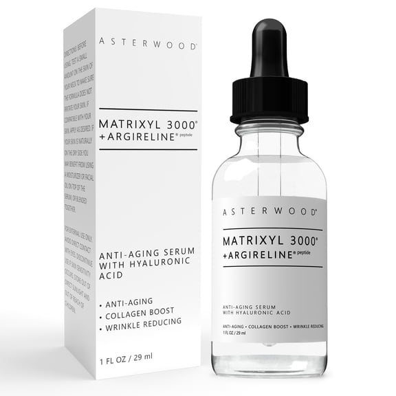 Asterwood Matrixyl 3000 Argireline Serum with Hyaluronic Acid, Anti-Aging, Wrinkle Reducing, Collagen Boosting, Fragrance-Free, 1 fl oz