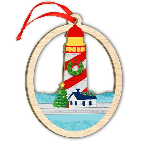 shiyou-Lighthouse Christmas Ornament, Christmas Lighthouse Decor Gifts, Coastal Seashore Lighthouse Ornaments For Xmas Tree, Holiday Lighthouse With Light Nautical Theme Keepsake, Sea Ocean Beach Lov