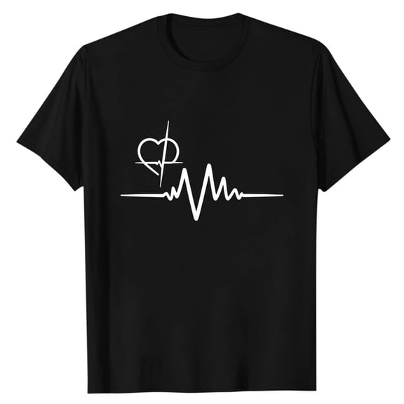 Dagegui Mens Crew Neck Short Sleeve T-Shirt Heartbeat Graphic Tees Summer Casual T Shirts Soft Comfy Everyday Tops Black S