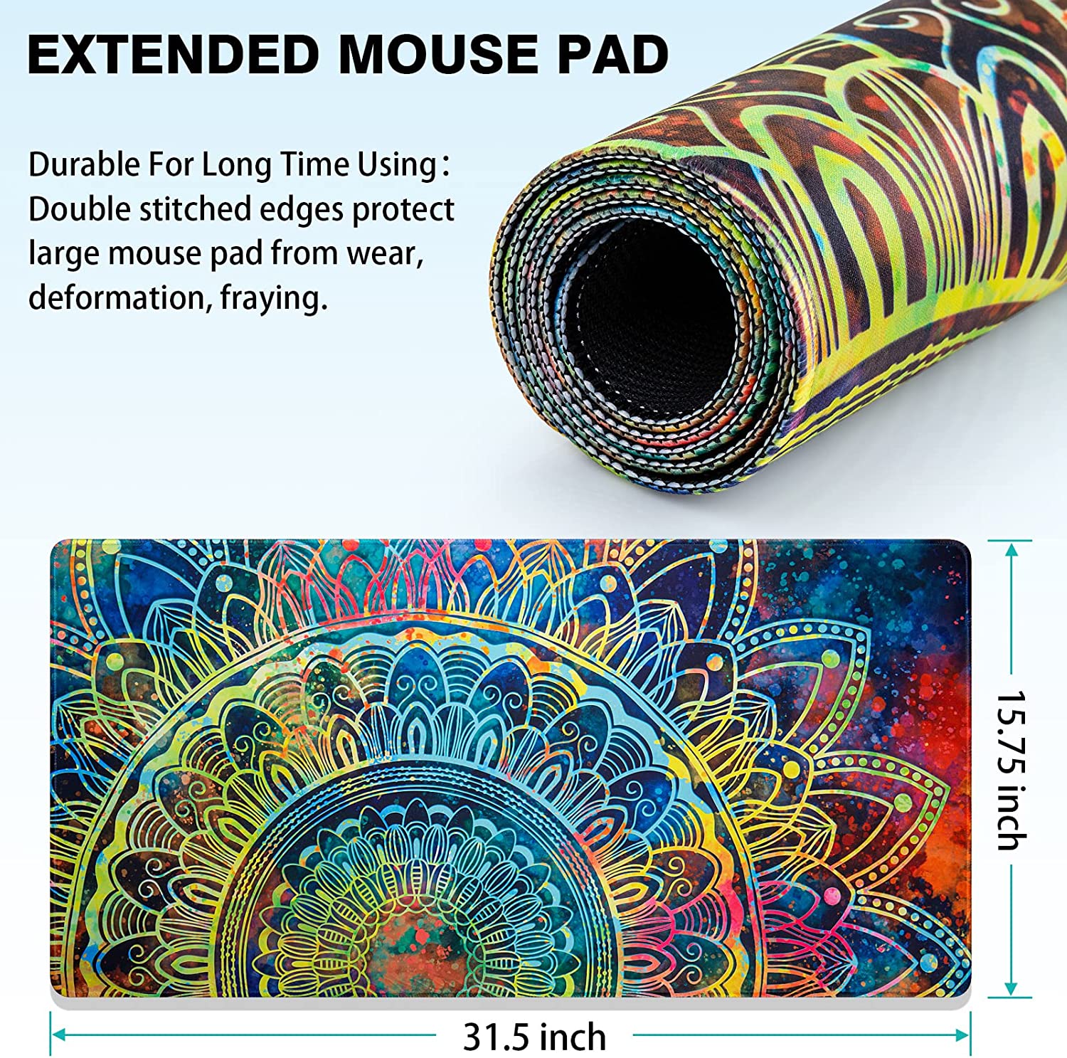 Gaming Mouse Pad, Extended Mouse Pad 31.5x15.7inch XXL Large Big Computer Keyboard Mouse Mat Desk Pad with Non-Slip Base and Stitched Edge for Home Office Gaming Work