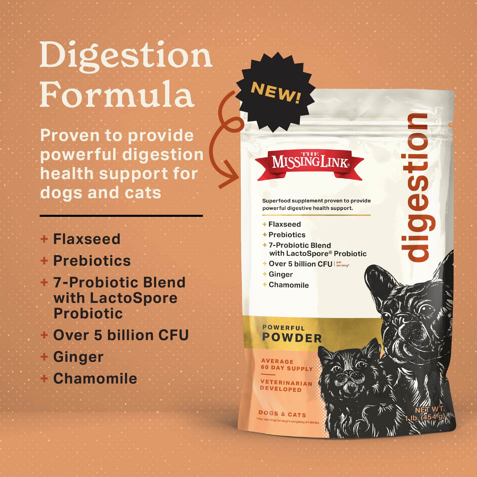 The Missing Link Superfood Powders Digestion Dog & Cat Supplement 1 lb Bag