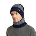 thumbnail image 2 of Naierhg Beanie 2 Pcs/Set Winter Cap Scarf Set Elastic Knitting Contrast Color Soft Thick Cold-proof Windproof Unisex Autumn Hat Scarf Set for Daily WearNavy Blue, 2 of 7