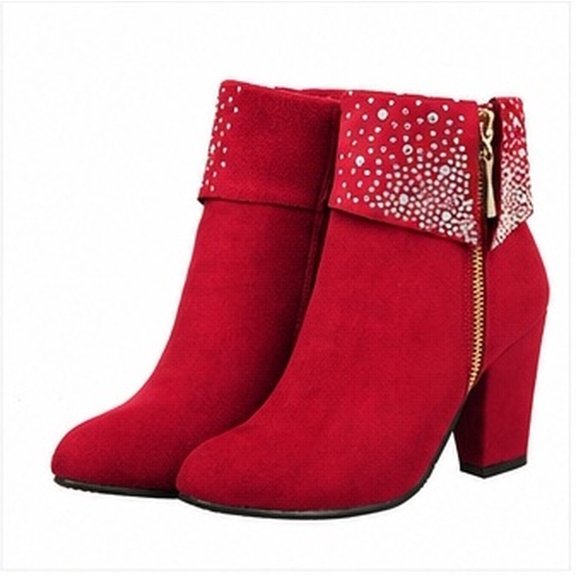 PAMINGONO Red Ankle Boots 1 Pair Women High Heels Side Zipper Elegant Wedding