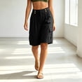 thumbnail image 6 of Dxzfnsa Bermuda Cargo Denim Shorts for Women Knee Length with Pockets Elastic Waist Long Jorts for Summer Casual S-2XL, 6 of 8