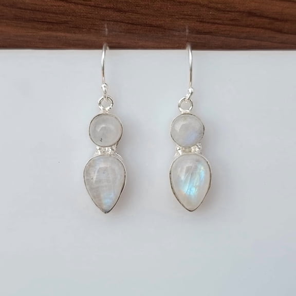 Natural Rainbow Moonstone Dangle Earring, 925 Sterling Silver Earring, Pear Gemstone Dangle Earring, Birthstone Earring, Gift For Her