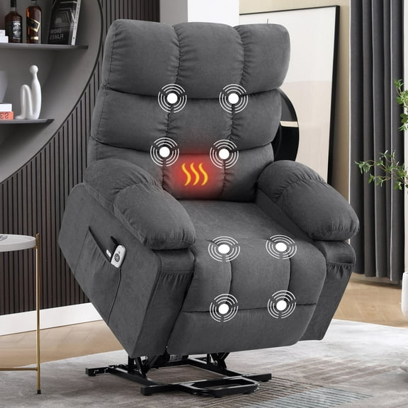 JONPONY Power Lift Recliner Chair Recliners for Elderly with Heat and Massage Recliner Chair for Living Room with Infinite Position and Side Pocket,USB Charge Port,Gray