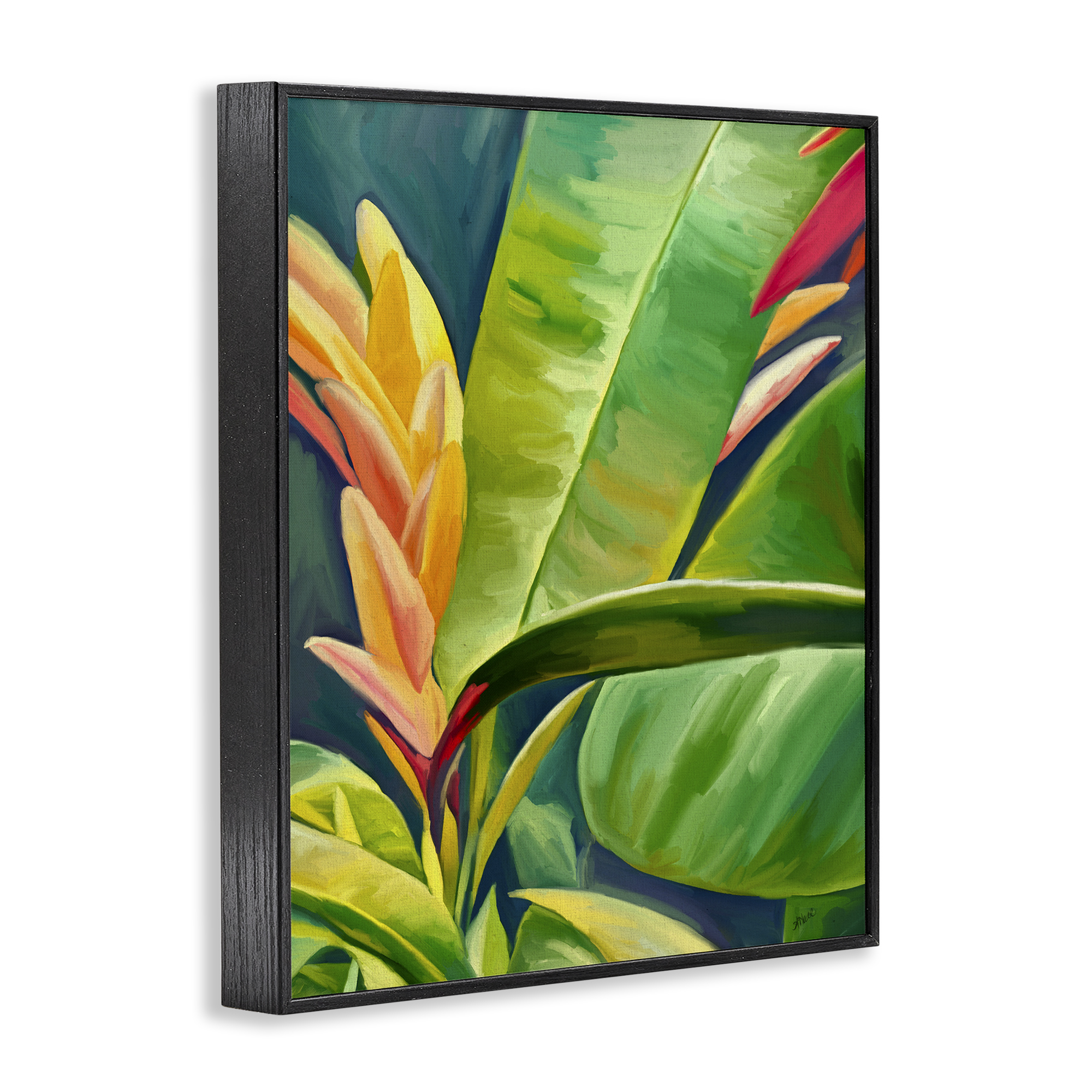 Stupell Industries Bright Tropics Greenery Botanical & Floral Painting Black Framed Art Print Wall Art, 11 x 14