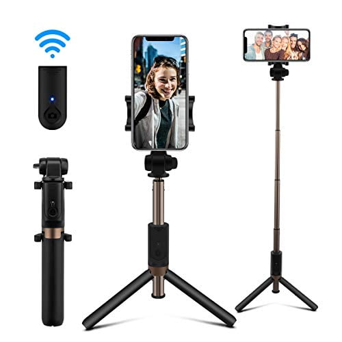 4 in 1 Extendable and Portable Selfie Stick Stand with Detachable Bluetooth Wireless Remote Compatible with iPhone/Sumsung/Huawei/Xiaomi etc. Mini Selfie Stick Tripod