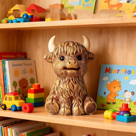 Highland Cow Piggy Bank, Ceramic Coin Bank for Birthdays and Keepsake Décor