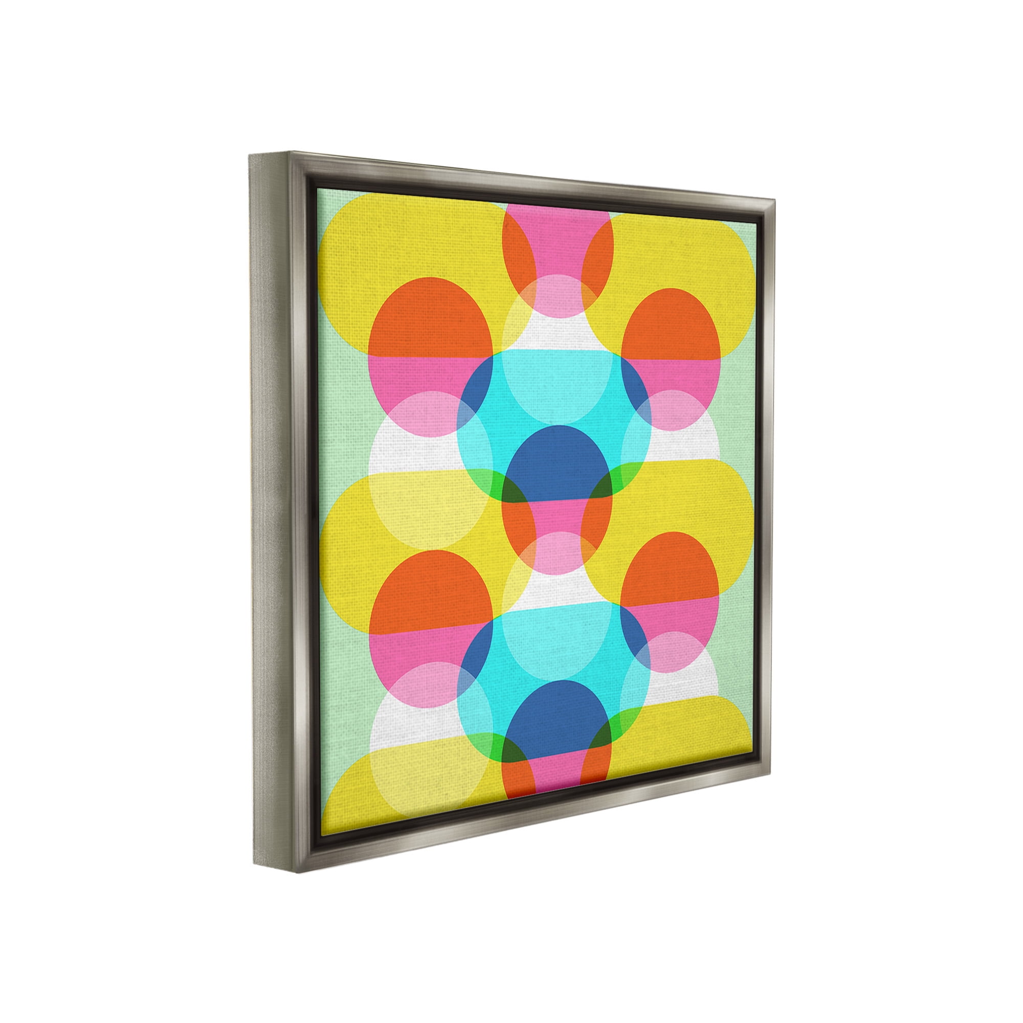 Stupell Industries Vivid Layered Shapes Pattern Abstract Painting Gray Floater Framed Canvas Art Print Wall Art, 18 x 18