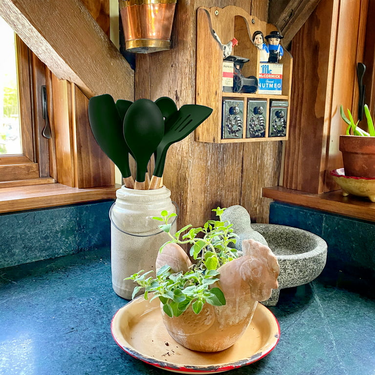 Miusco Non-Stick Silicone Kitchen Utensils Set with Natural Acacia